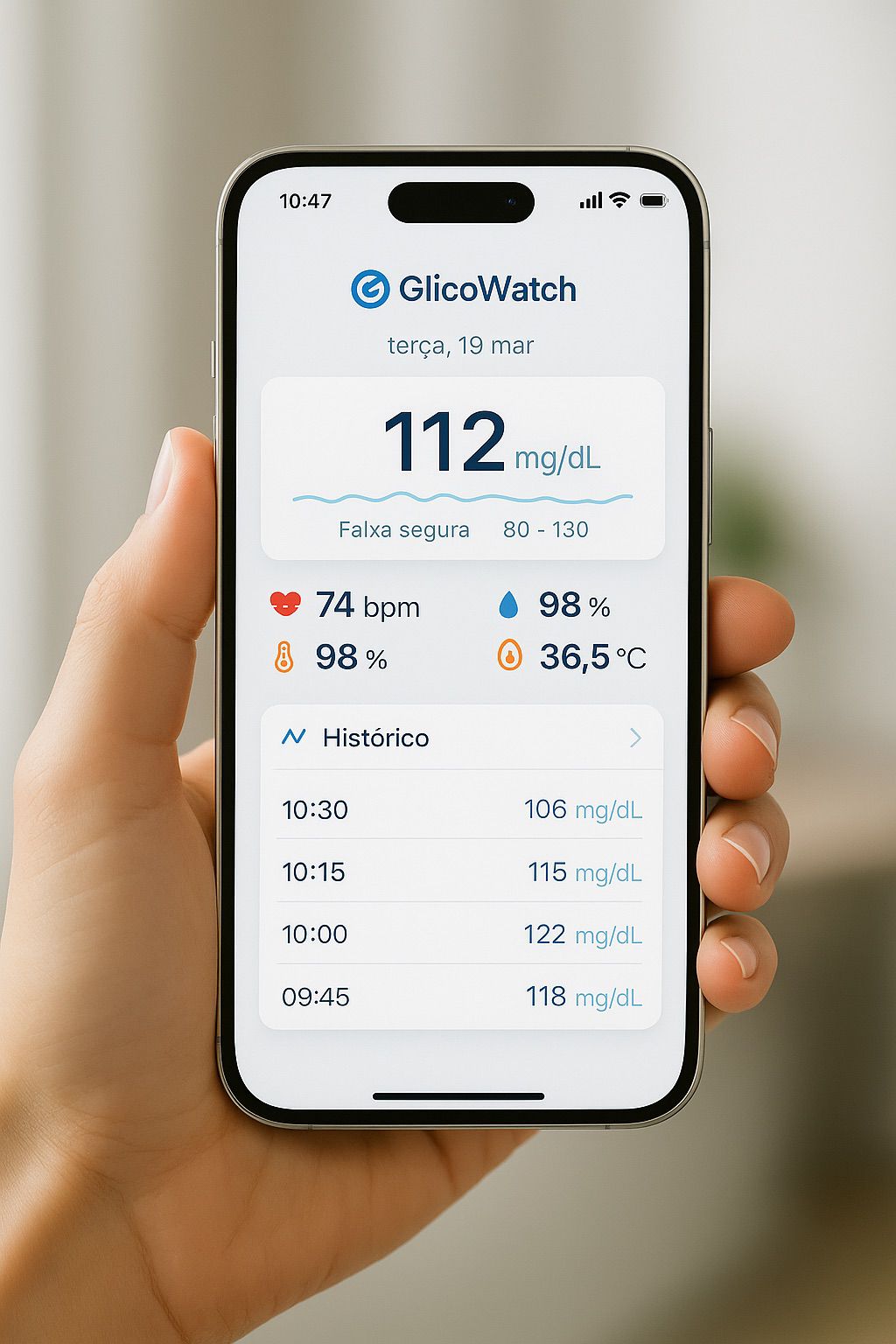 App GlicoWatch histórico