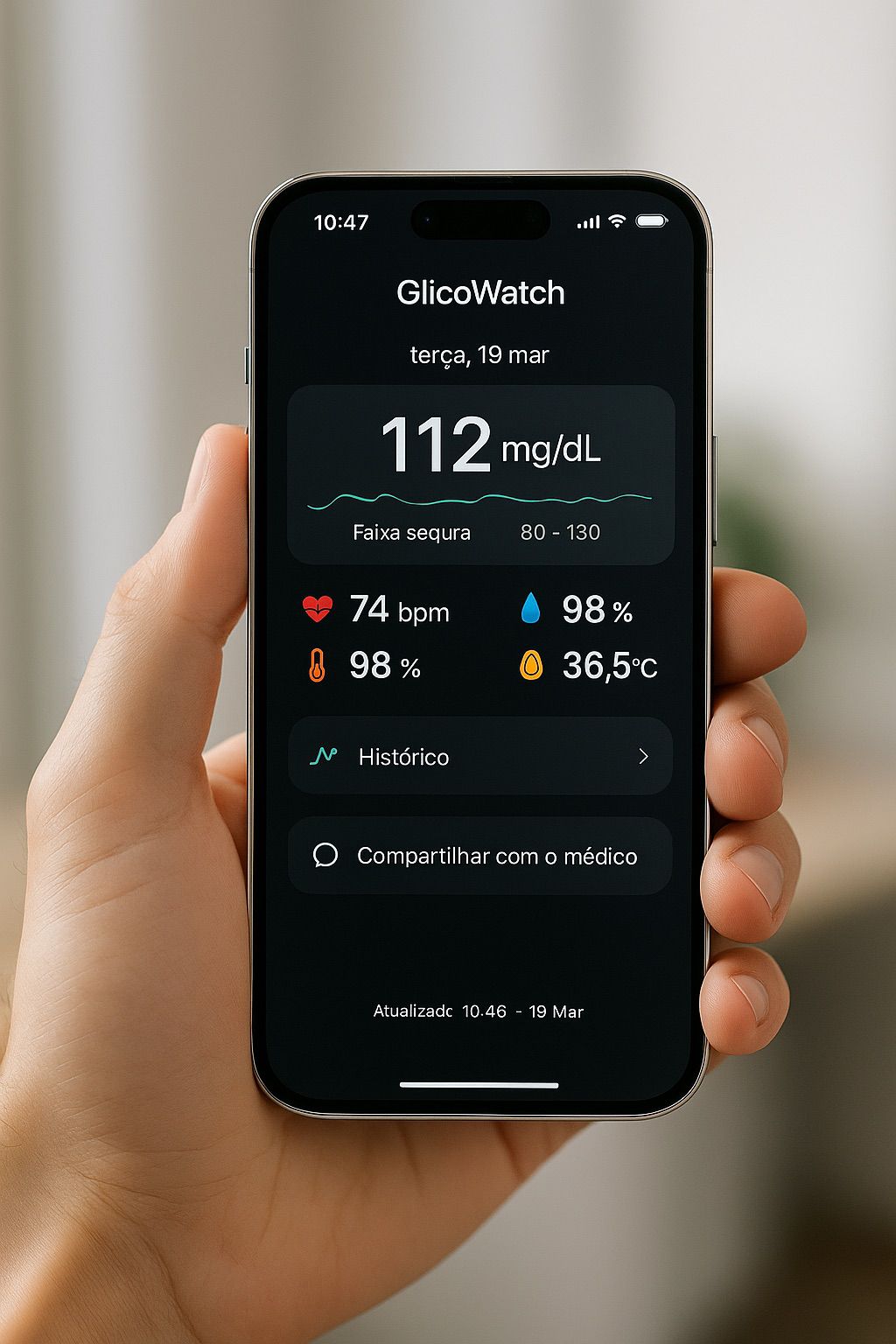 App GlicoWatch modo escuro